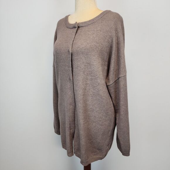 Made With Love Snap Front Cardigan Sweater Size XL Taupe Round Neck Soft Boxy - Picture 3 of 16